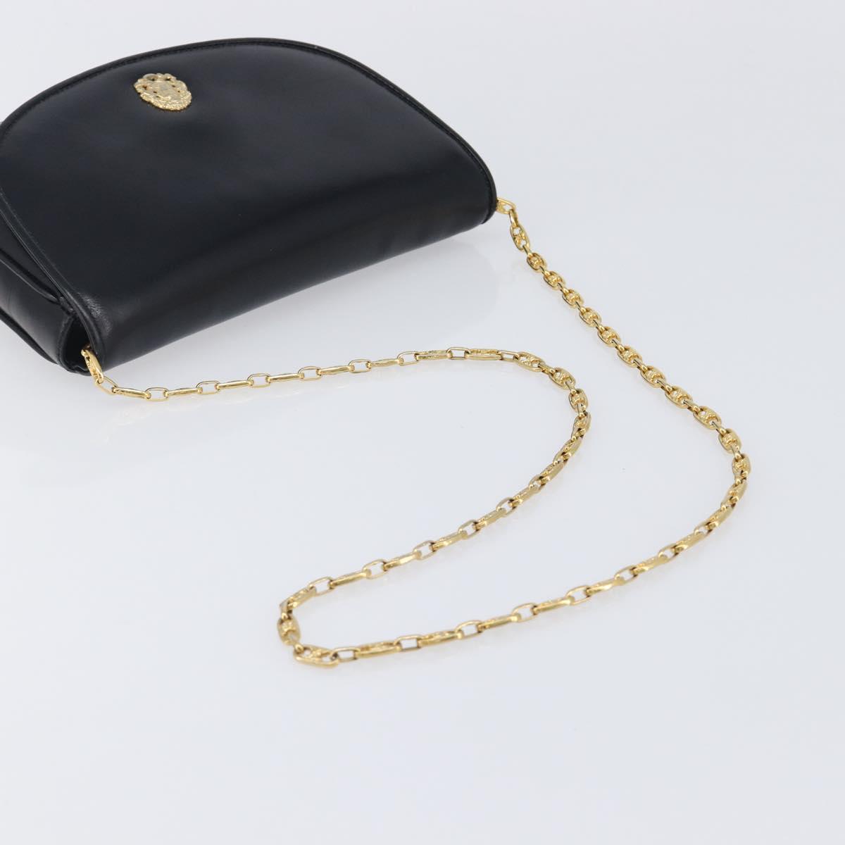 CELINE Chain Shoulder Bag Leather Black Gold Auth ka6346