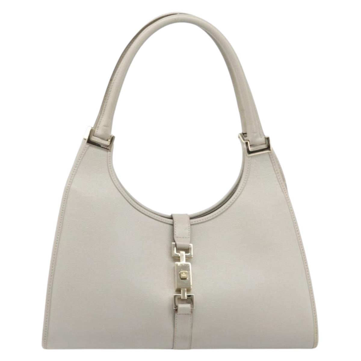 GUCCI Jackie Hand Bag Leather Beige Gold 002 1067 Auth ka6348