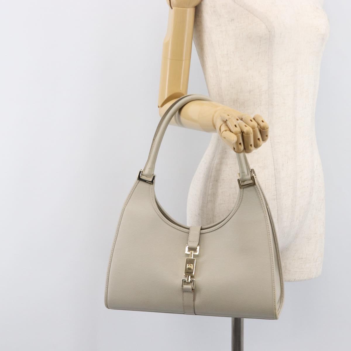 GUCCI Jackie Hand Bag Leather Beige Gold 002 1067 Auth ka6348