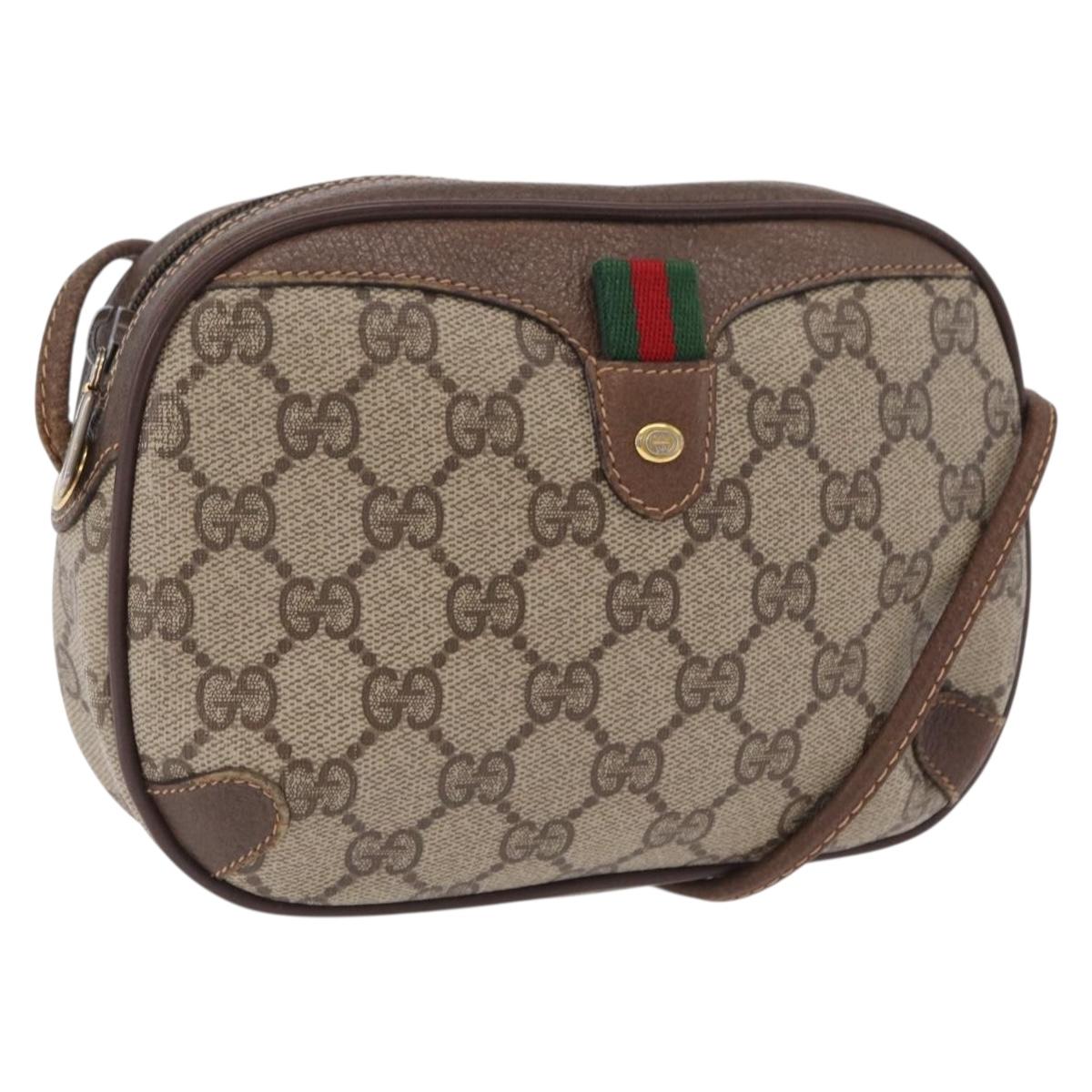GUCCI GG Supreme Web Sherry Line Bag PVC Beige Gold 89 02 066 Auth ka6349