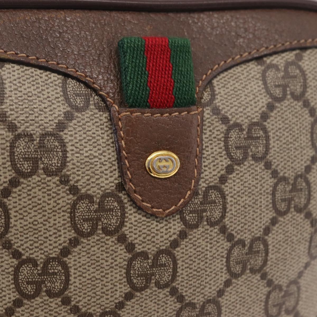 GUCCI GG Supreme Web Sherry Line Bag PVC Beige Gold 89 02 066 Auth ka6349