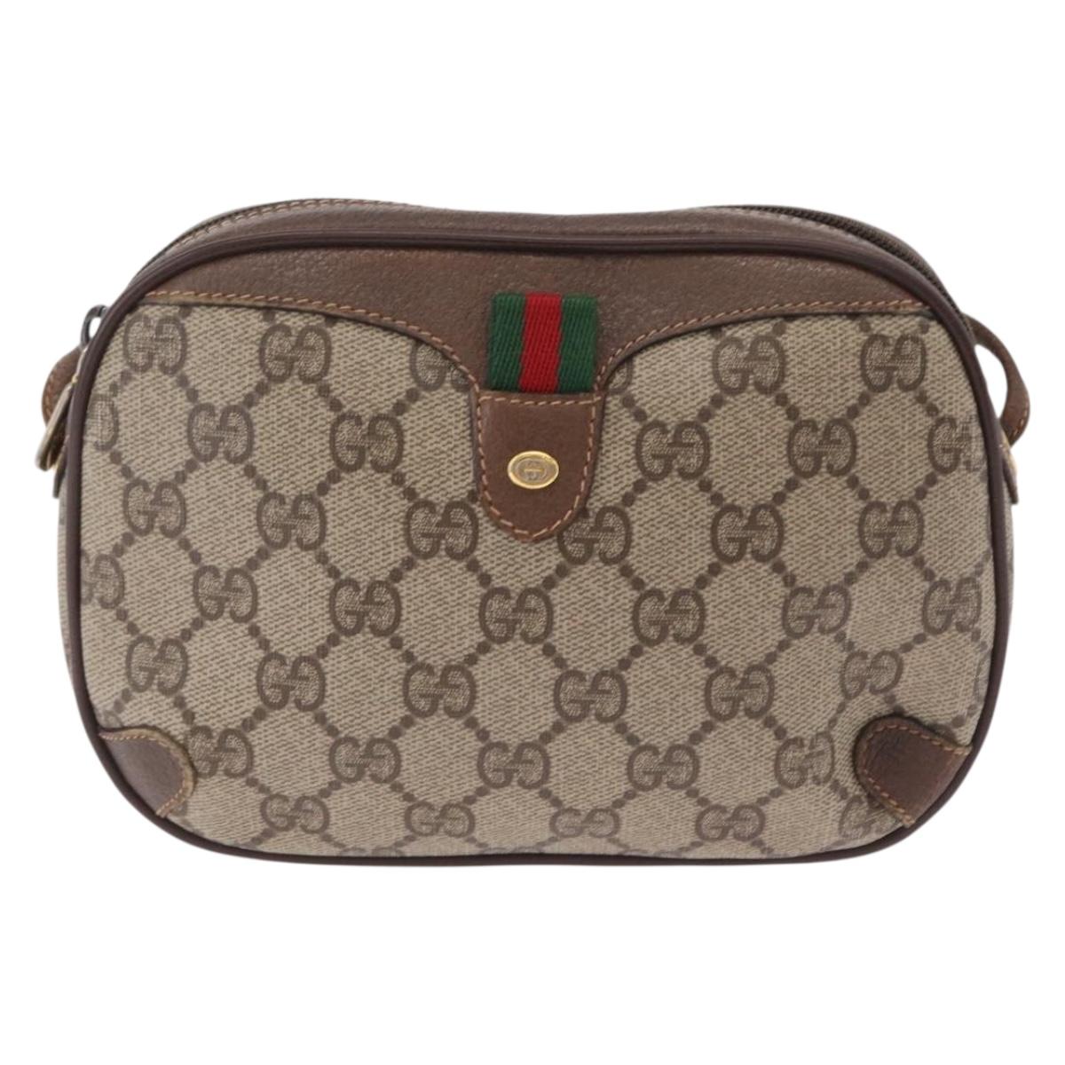 GUCCI GG Supreme Web Sherry Line Bag PVC Beige Gold 89 02 066 Auth ka6349