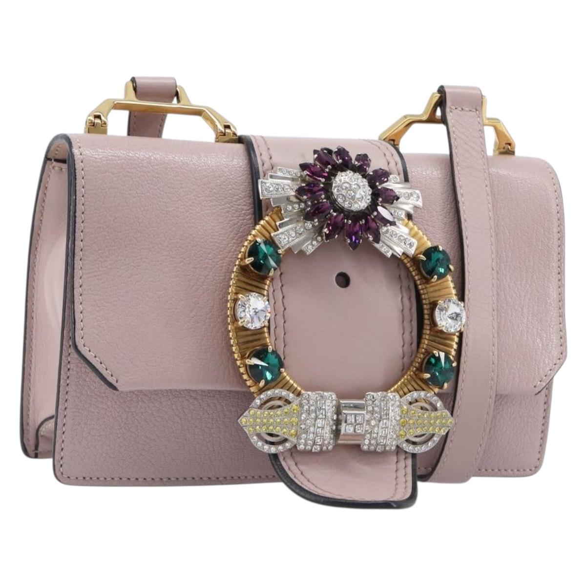 Miu Miu Madras Bijoux Shoulder Bag Leather Pink Gold Auth ka6350V