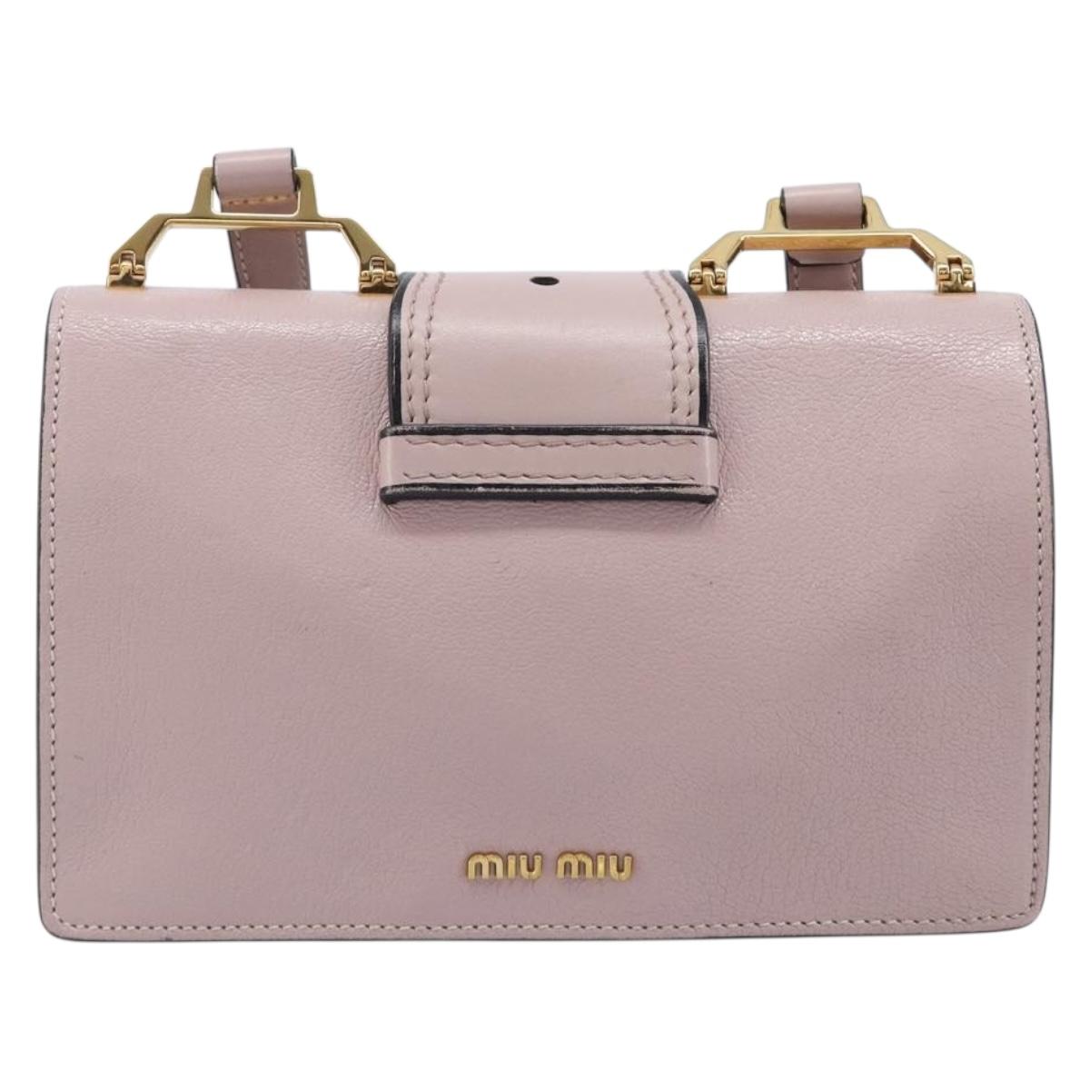 Miu Miu Madras Bijoux Shoulder Bag Leather Pink Gold Auth ka6350V