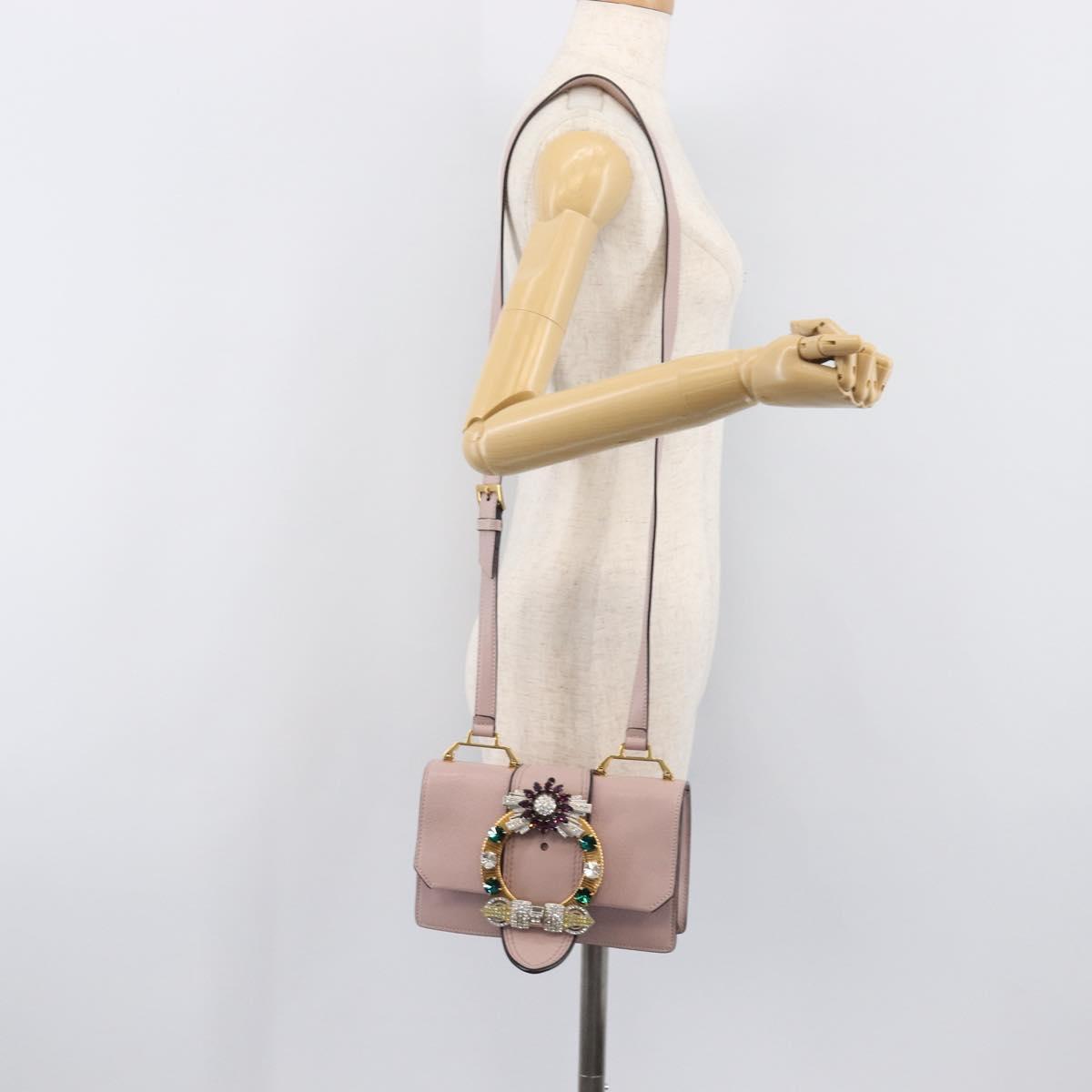 Miu Miu Madras Bijoux Shoulder Bag Leather Pink Gold Auth ka6350V