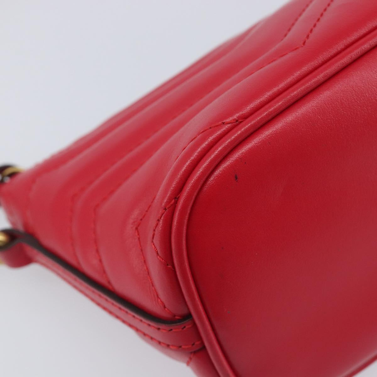 GUCCI GG Marmont Hand Bag Leather Red Gold 739166 Auth ka6352V