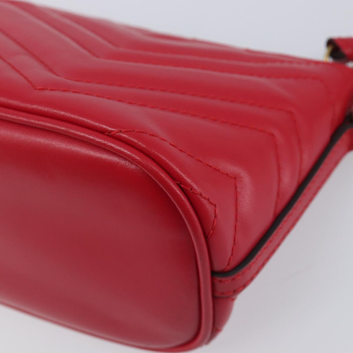 GUCCI GG Marmont Hand Bag Leather Red Gold 739166 Auth ka6352V