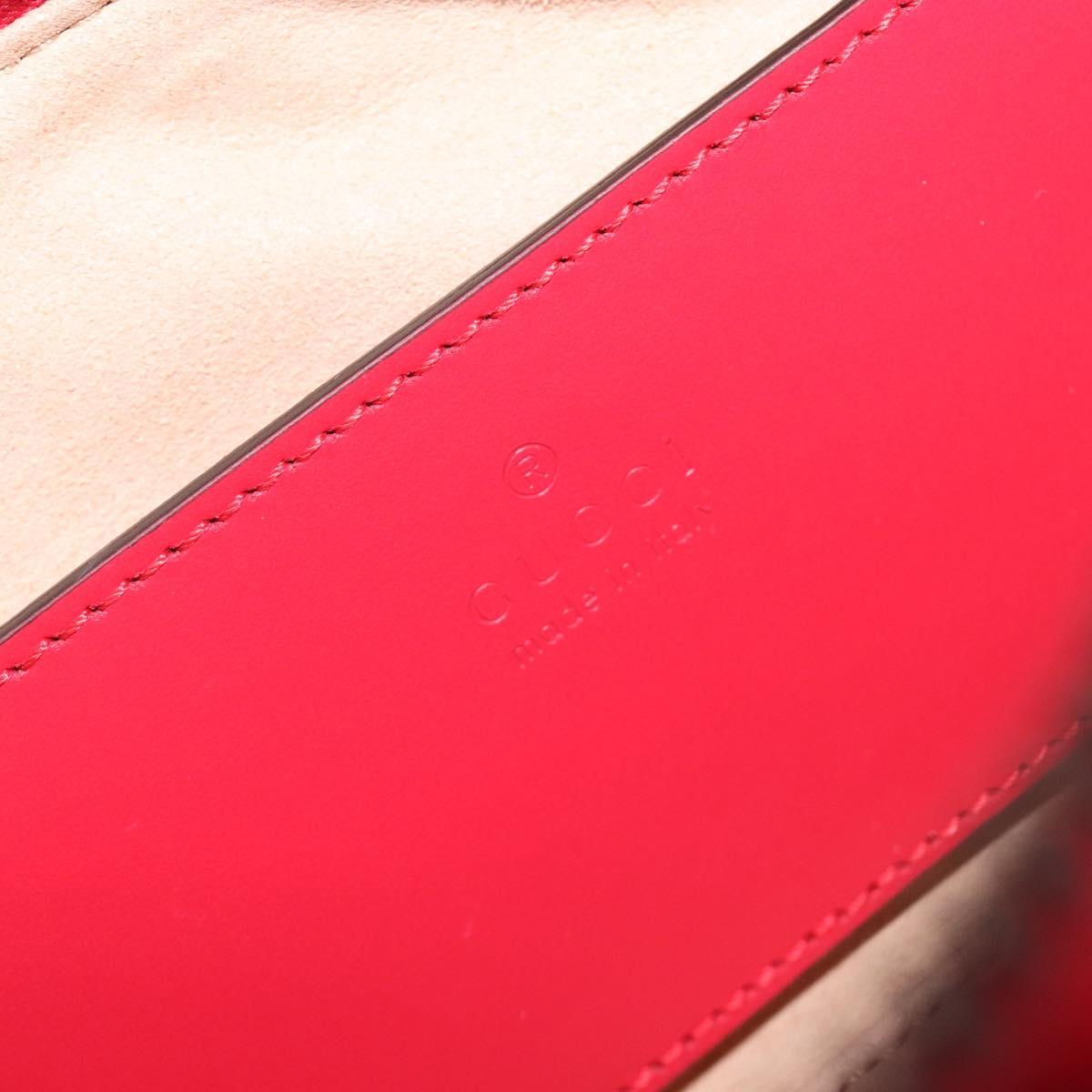 GUCCI GG Marmont Hand Bag Leather Red Gold 739166 Auth ka6352V