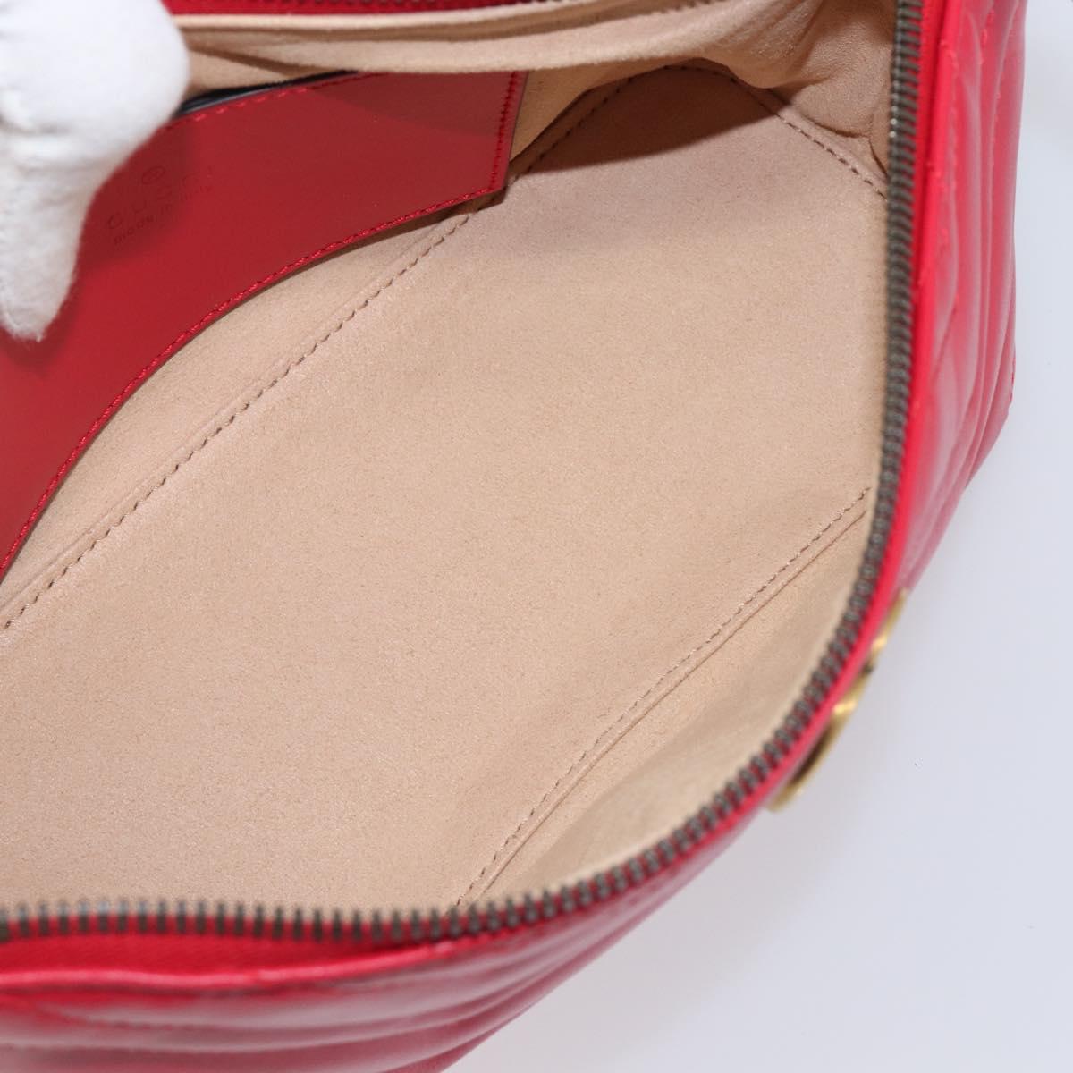 GUCCI GG Marmont Hand Bag Leather Red Gold 739166 Auth ka6352V
