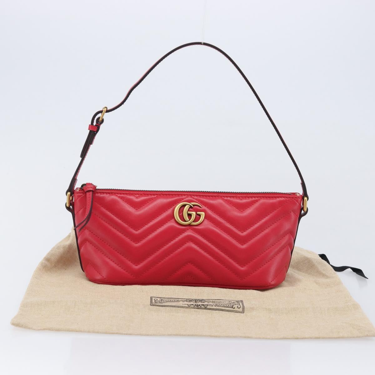 GUCCI GG Marmont Hand Bag Leather Red Gold 739166 Auth ka6352V