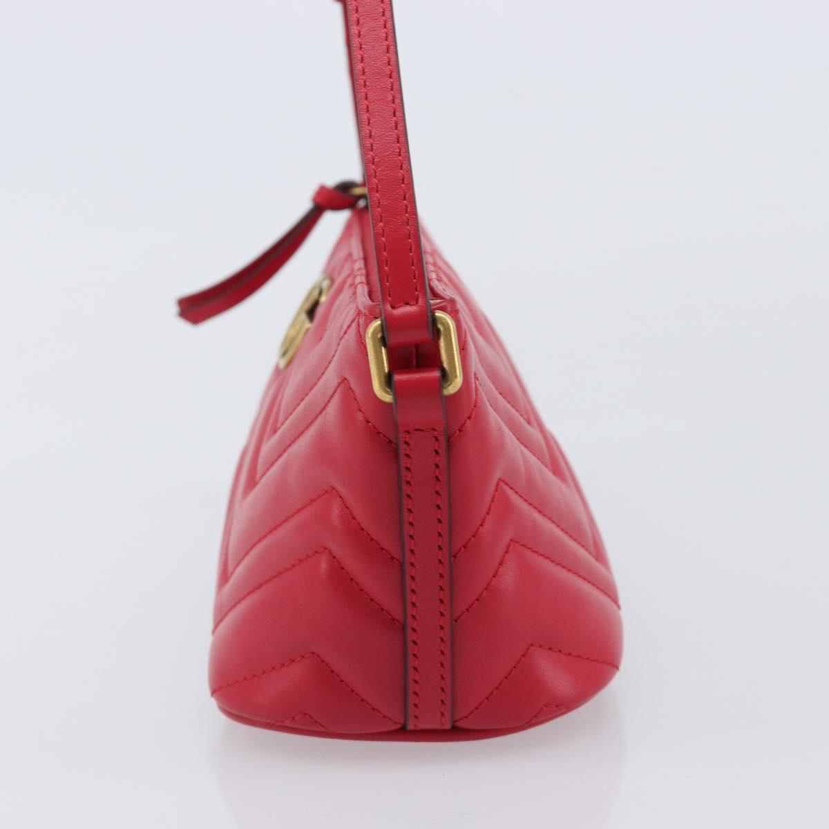GUCCI GG Marmont Hand Bag Leather Red Gold 739166 Auth ka6352V