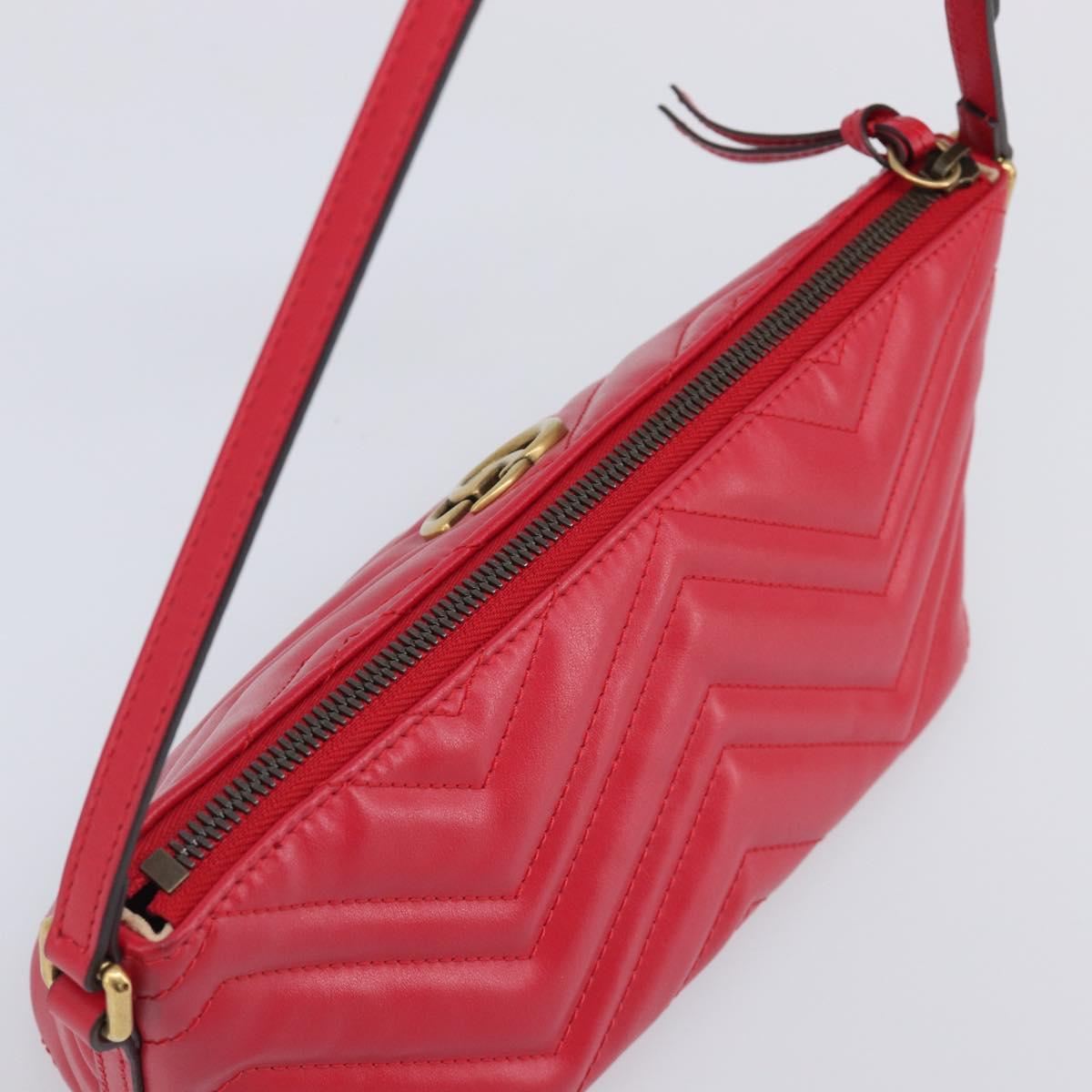 GUCCI GG Marmont Hand Bag Leather Red Gold 739166 Auth ka6352V