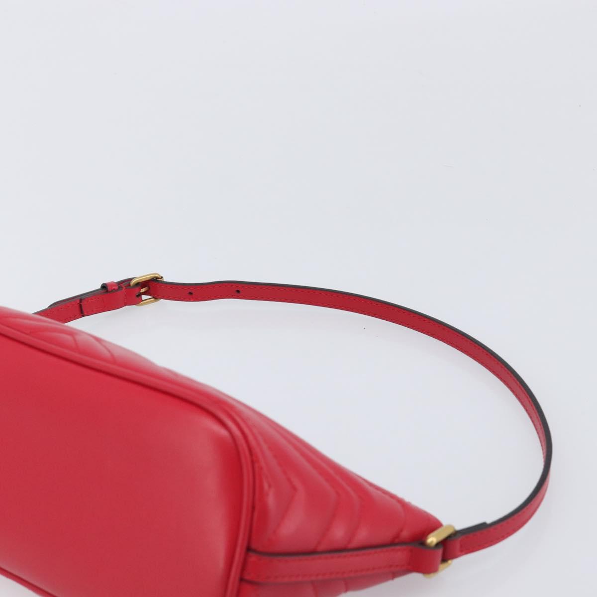 GUCCI GG Marmont Hand Bag Leather Red Gold 739166 Auth ka6352V