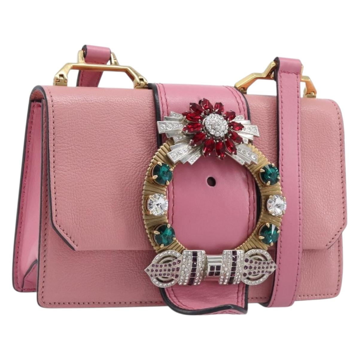 Miu Miu Madras Bijoux Shoulder Bag Leather Pink Gold Auth ka6353V