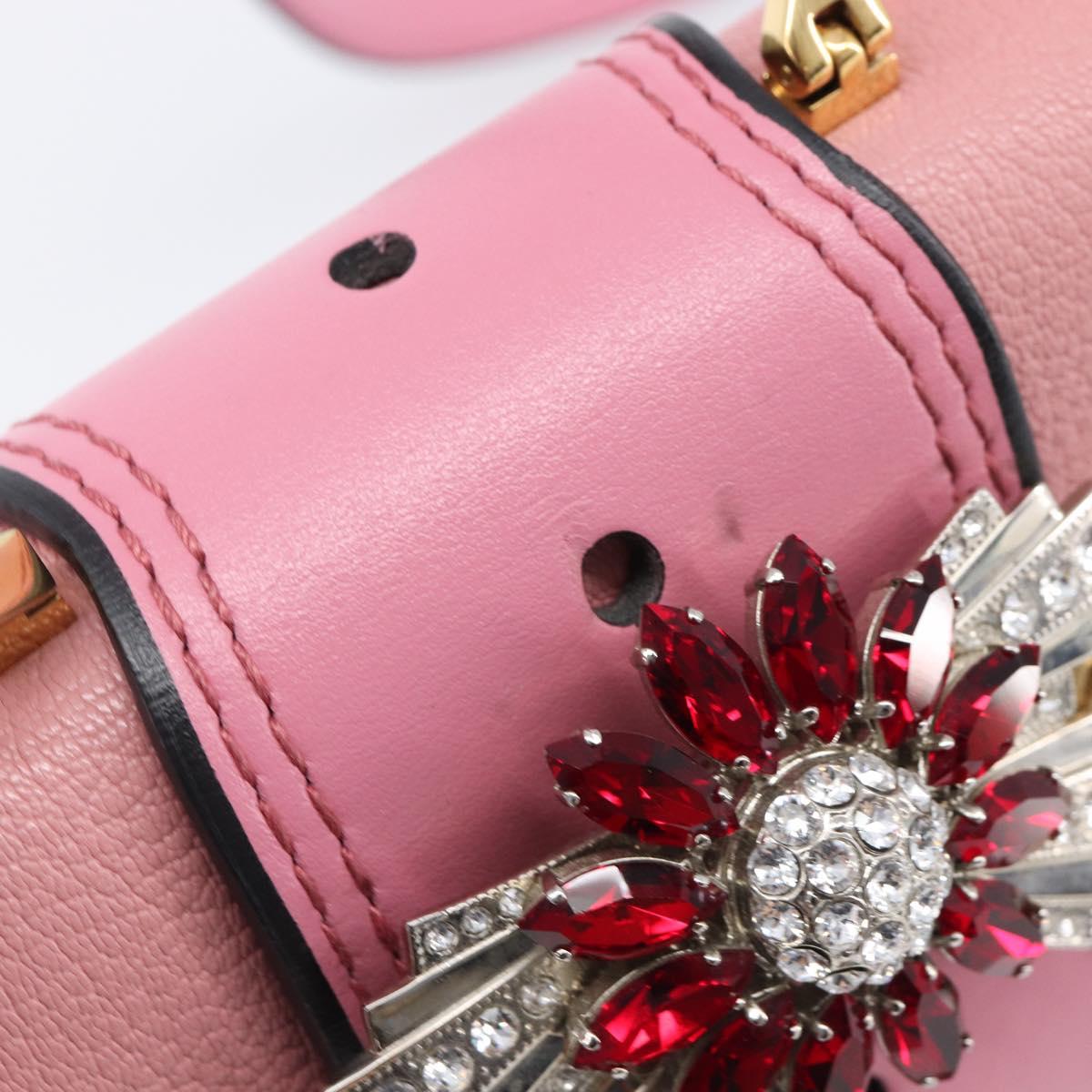 Miu Miu Madras Bijoux Shoulder Bag Leather Pink Gold Auth ka6353V