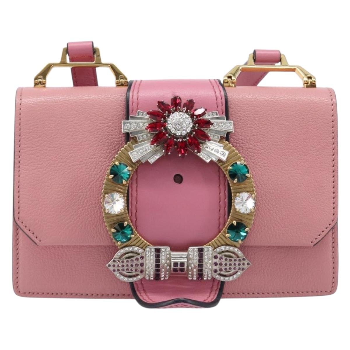 Miu Miu Madras Bijoux Shoulder Bag Leather Pink Gold Auth ka6353V
