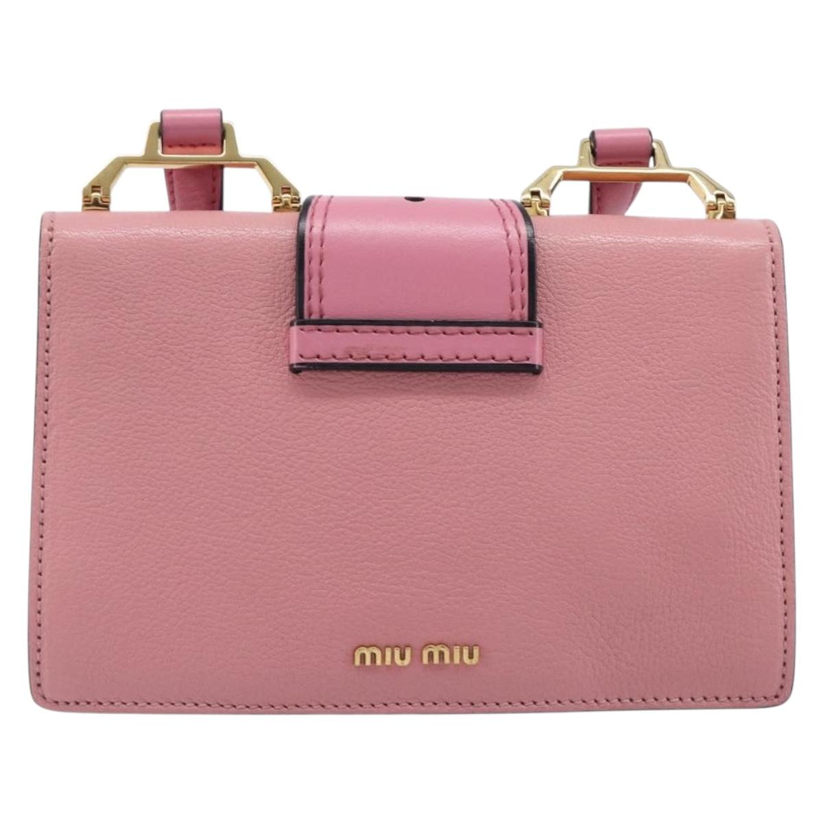 Miu Miu Madras Bijoux Shoulder Bag Leather Pink Gold Auth ka6353V