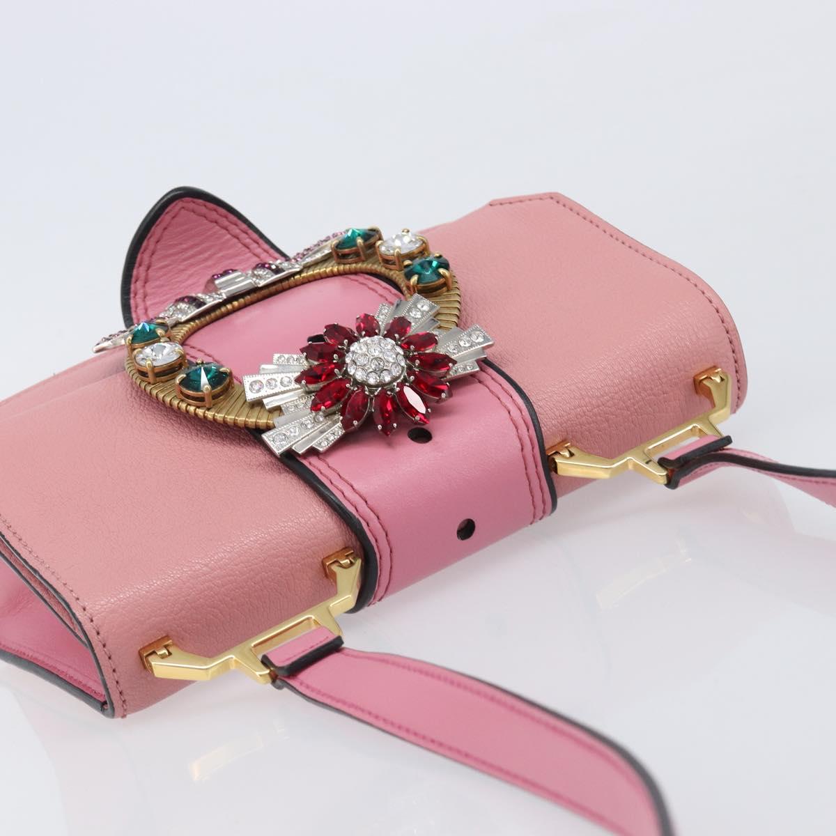 Miu Miu Madras Bijoux Shoulder Bag Leather Pink Gold Auth ka6353V