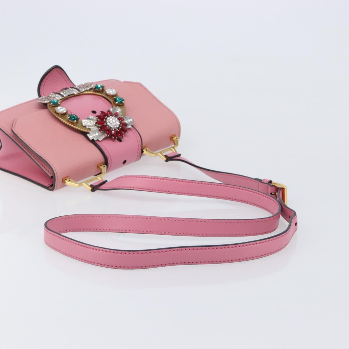Miu Miu Madras Bijoux Shoulder Bag Leather Pink Gold Auth ka6353V