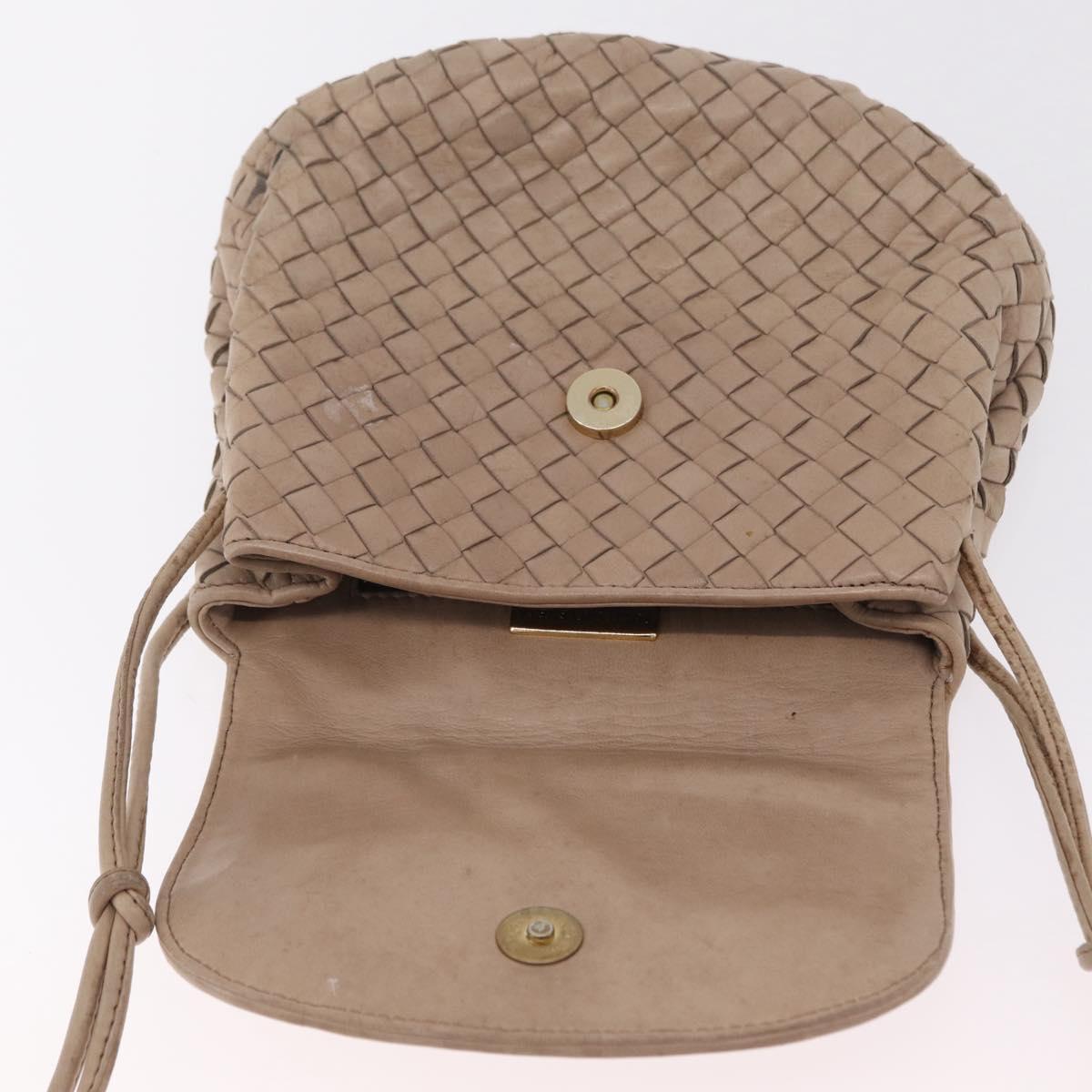BOTTEGA VENETA INTRECCIATO Shoulder Bag Leather Beige Gold Auth ka6354
