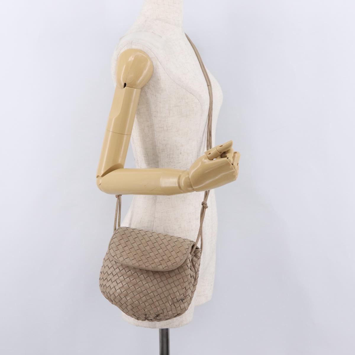 BOTTEGA VENETA INTRECCIATO Shoulder Bag Leather Beige Gold Auth ka6354