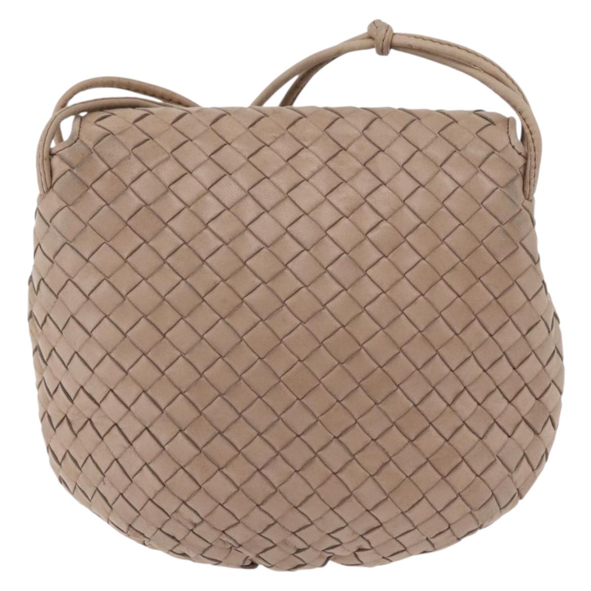 BOTTEGA VENETA INTRECCIATO Shoulder Bag Leather Beige Gold Auth ka6354