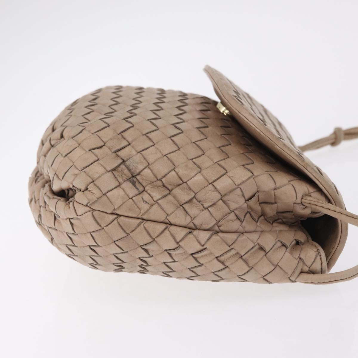 BOTTEGA VENETA INTRECCIATO Shoulder Bag Leather Beige Gold Auth ka6354