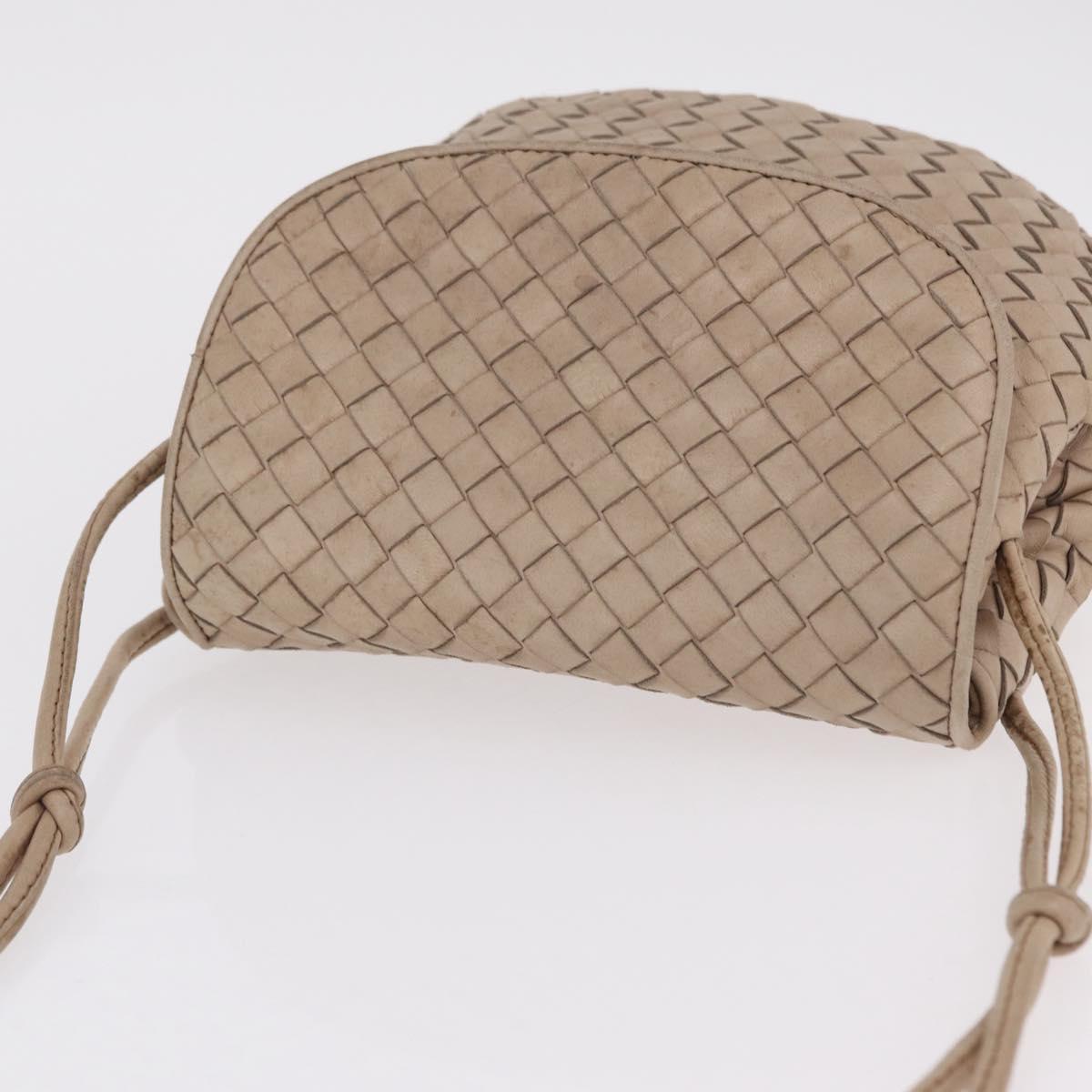 BOTTEGA VENETA INTRECCIATO Shoulder Bag Leather Beige Gold Auth ka6354