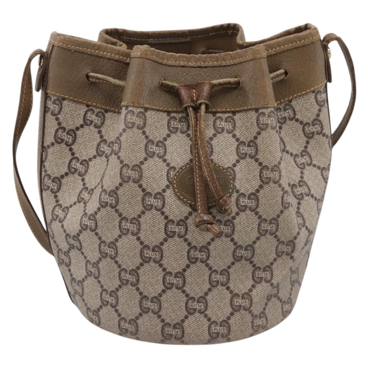 GUCCI GG Plus Supreme Shoulder Bag PVC Beige Gold Auth ka6356