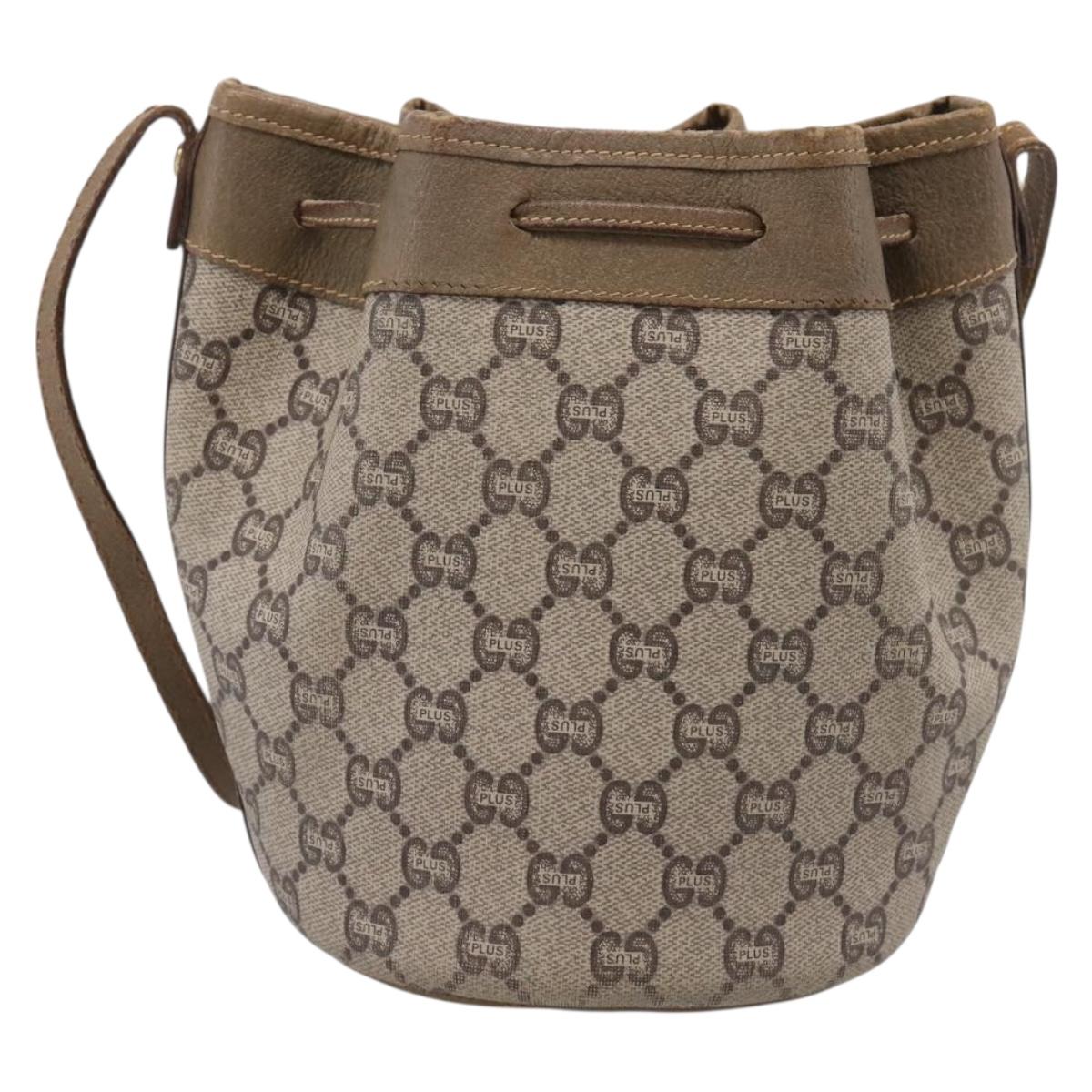 GUCCI GG Plus Supreme Shoulder Bag PVC Beige Gold Auth ka6356