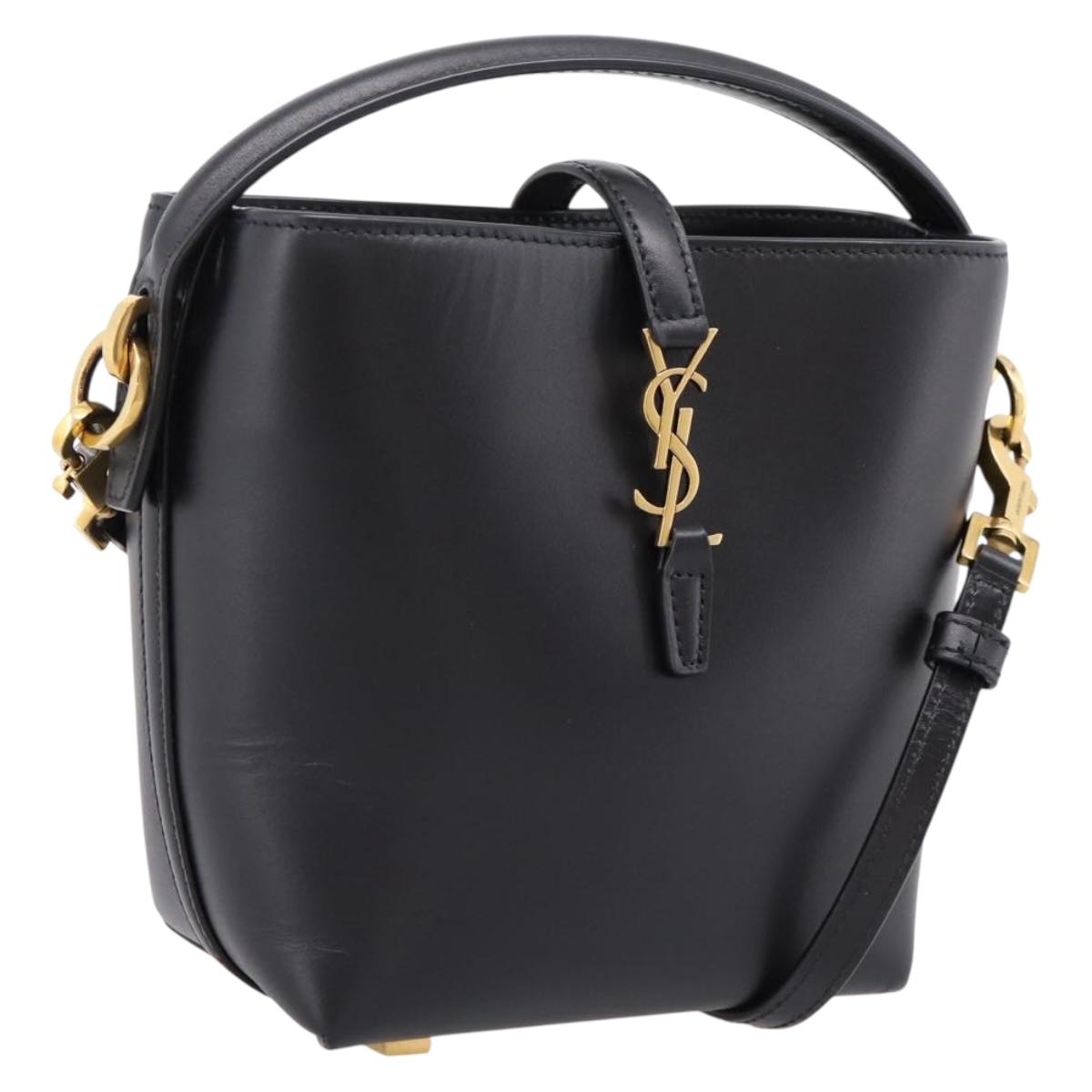 SAINT LAURENT Hand Bag Leather 2way Black Gold Auth ka6358M