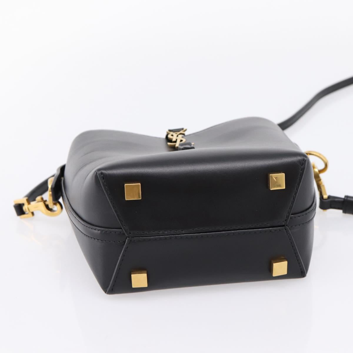 SAINT LAURENT Hand Bag Leather 2way Black Gold Auth ka6358M