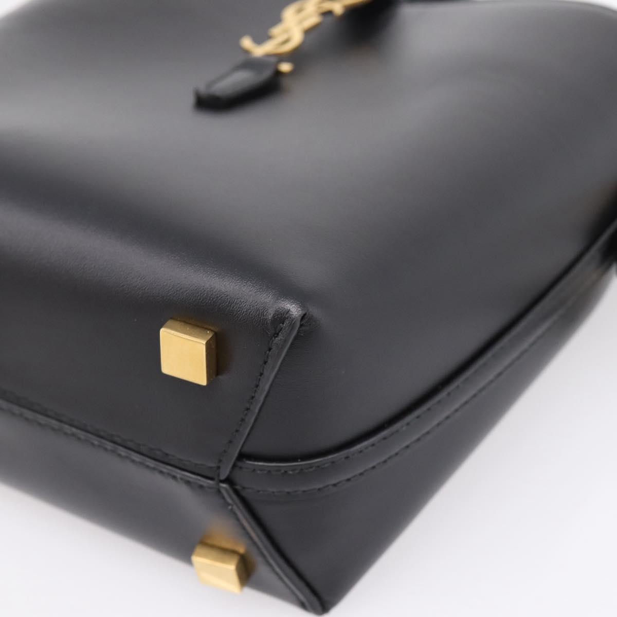SAINT LAURENT Hand Bag Leather 2way Black Gold Auth ka6358M