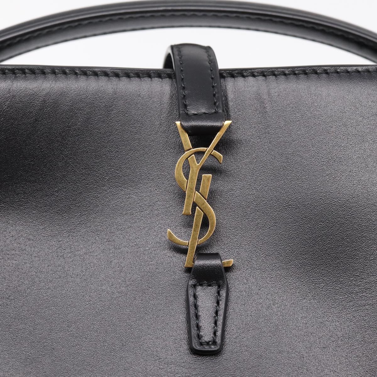 SAINT LAURENT Hand Bag Leather 2way Black Gold Auth ka6358M