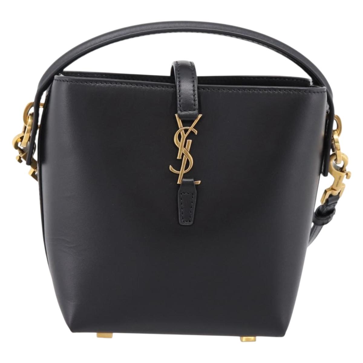 SAINT LAURENT Hand Bag Leather 2way Black Gold Auth ka6358M