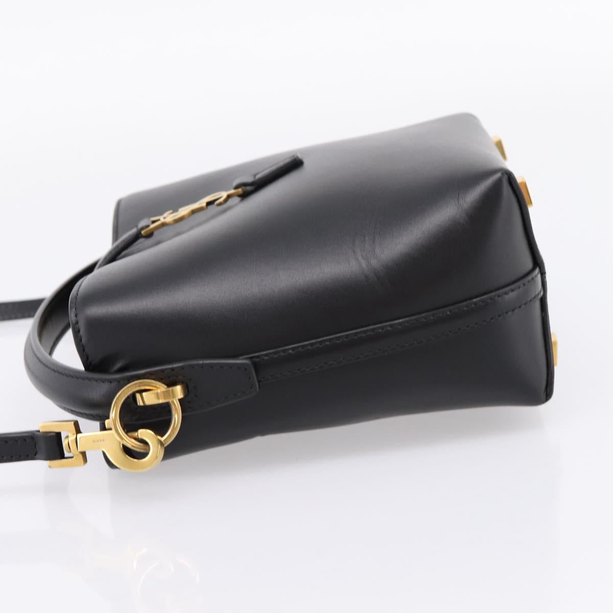 SAINT LAURENT Hand Bag Leather 2way Black Gold Auth ka6358M