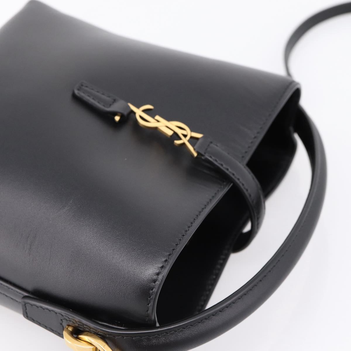 SAINT LAURENT Hand Bag Leather 2way Black Gold Auth ka6358M