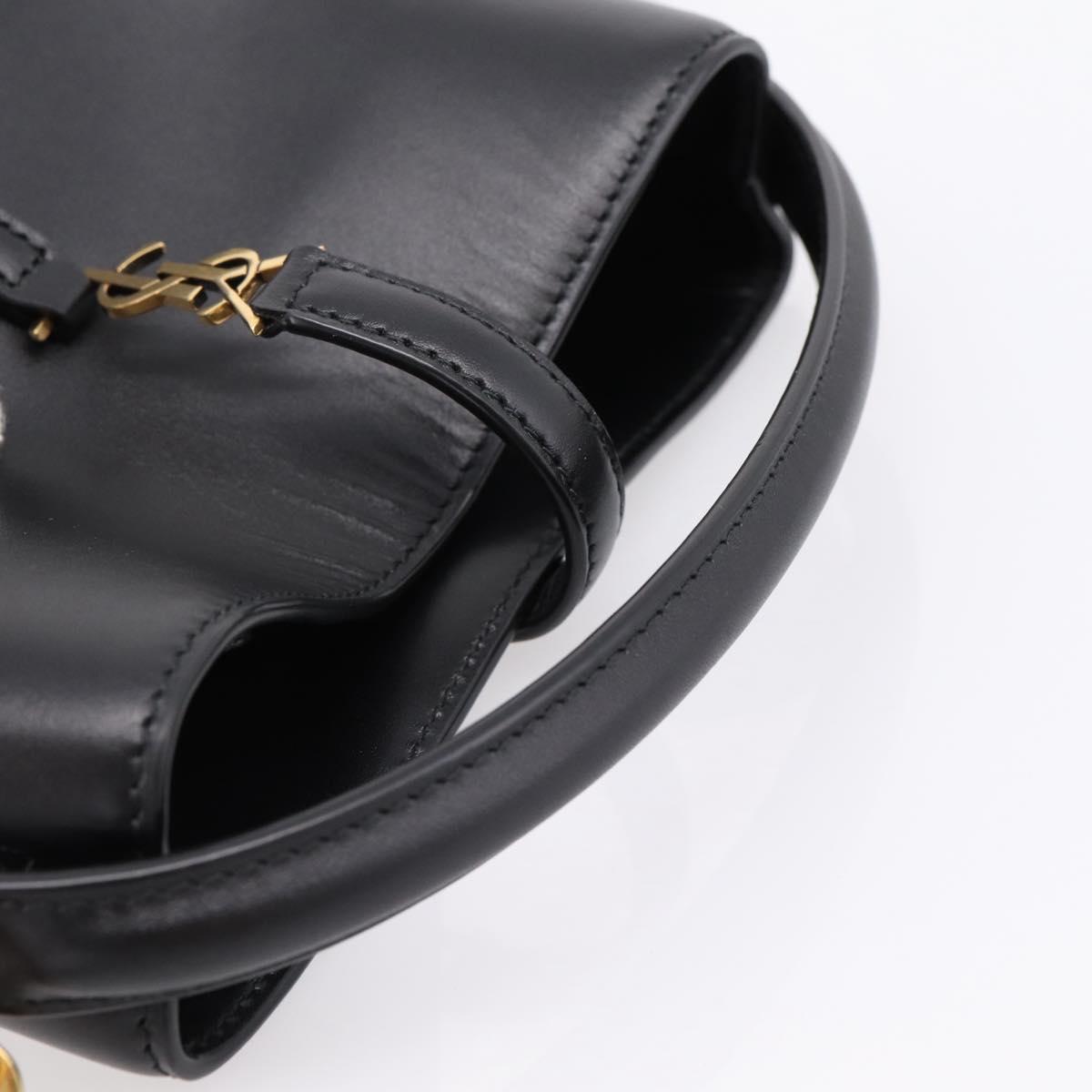 SAINT LAURENT Hand Bag Leather 2way Black Gold Auth ka6358M