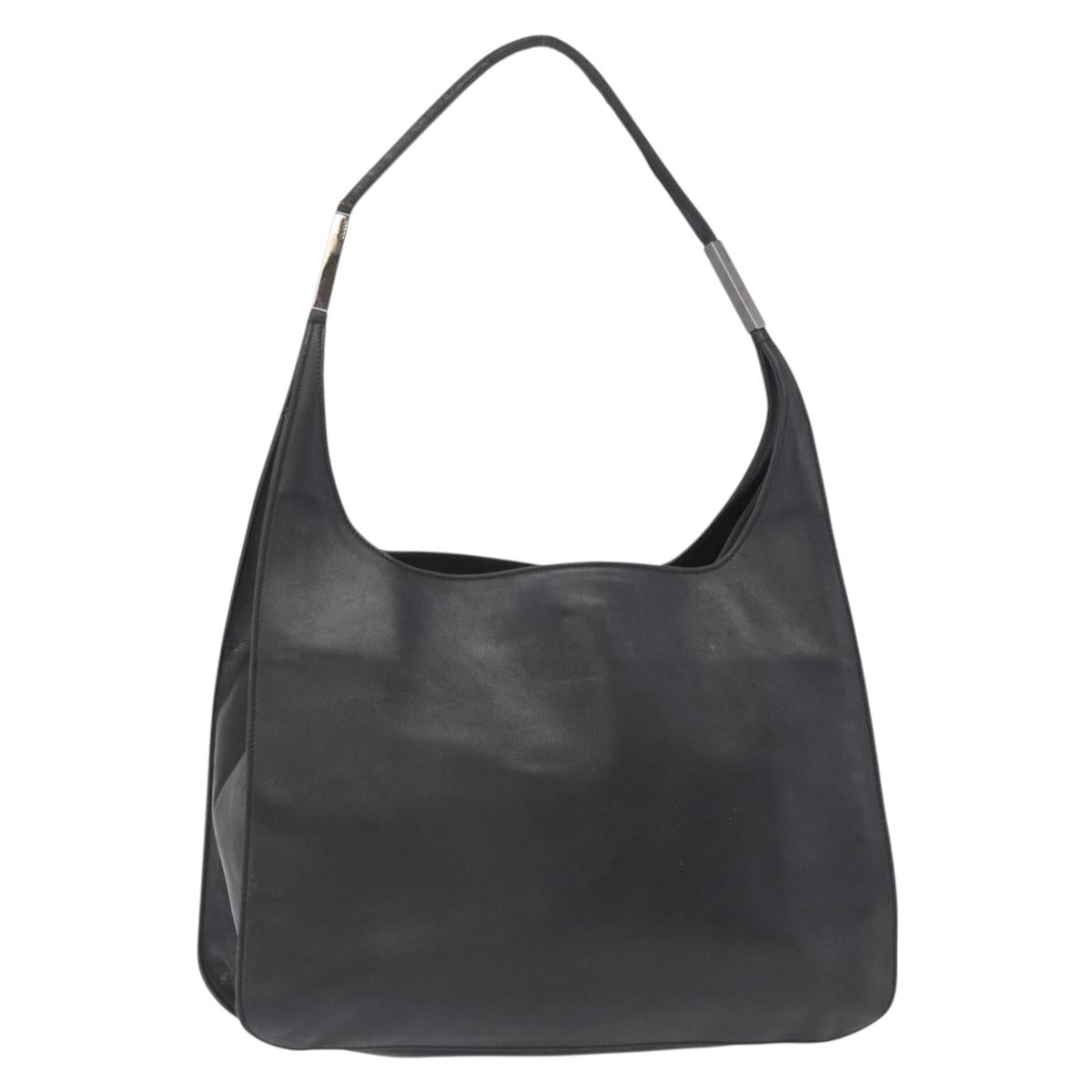 GUCCI Shoulder Bag Leather Black Silver 001 3167 Auth ka636