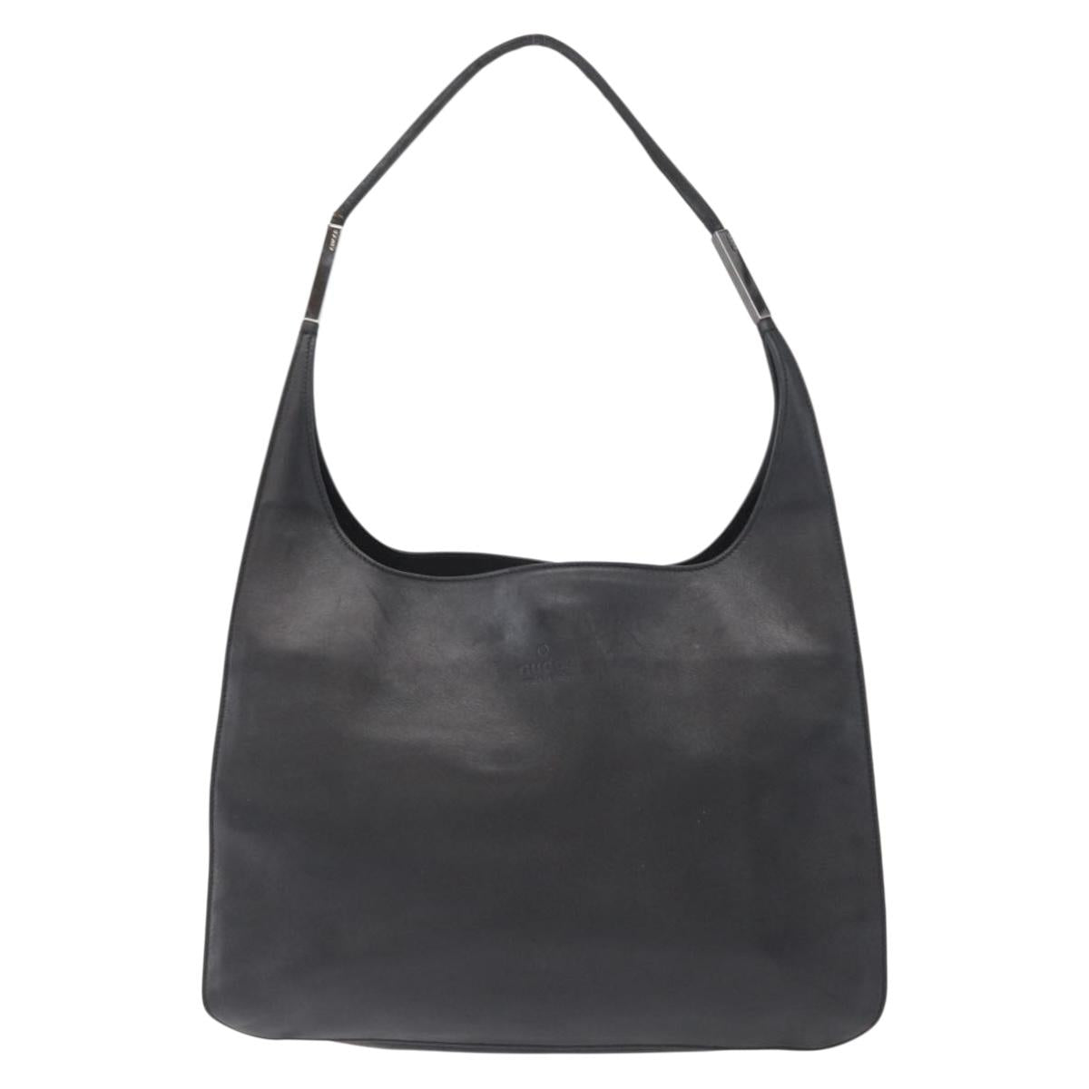 GUCCI Shoulder Bag Leather Black Silver 001 3167 Auth ka636