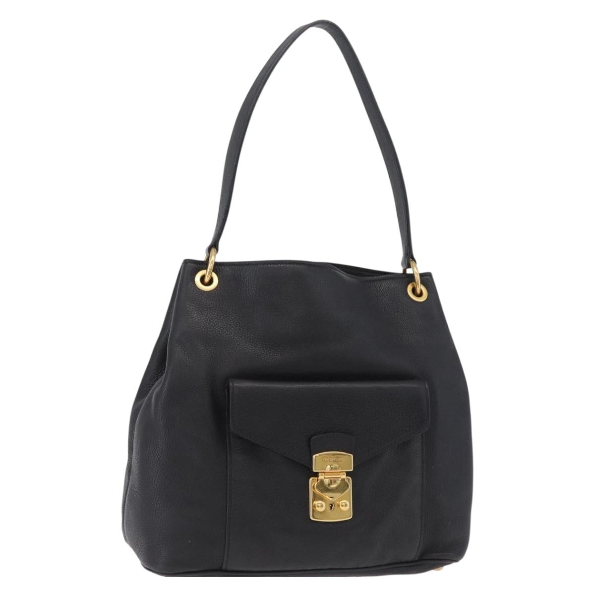 Miu Miu Shoulder Bag Leather Black Gold Auth ka6362