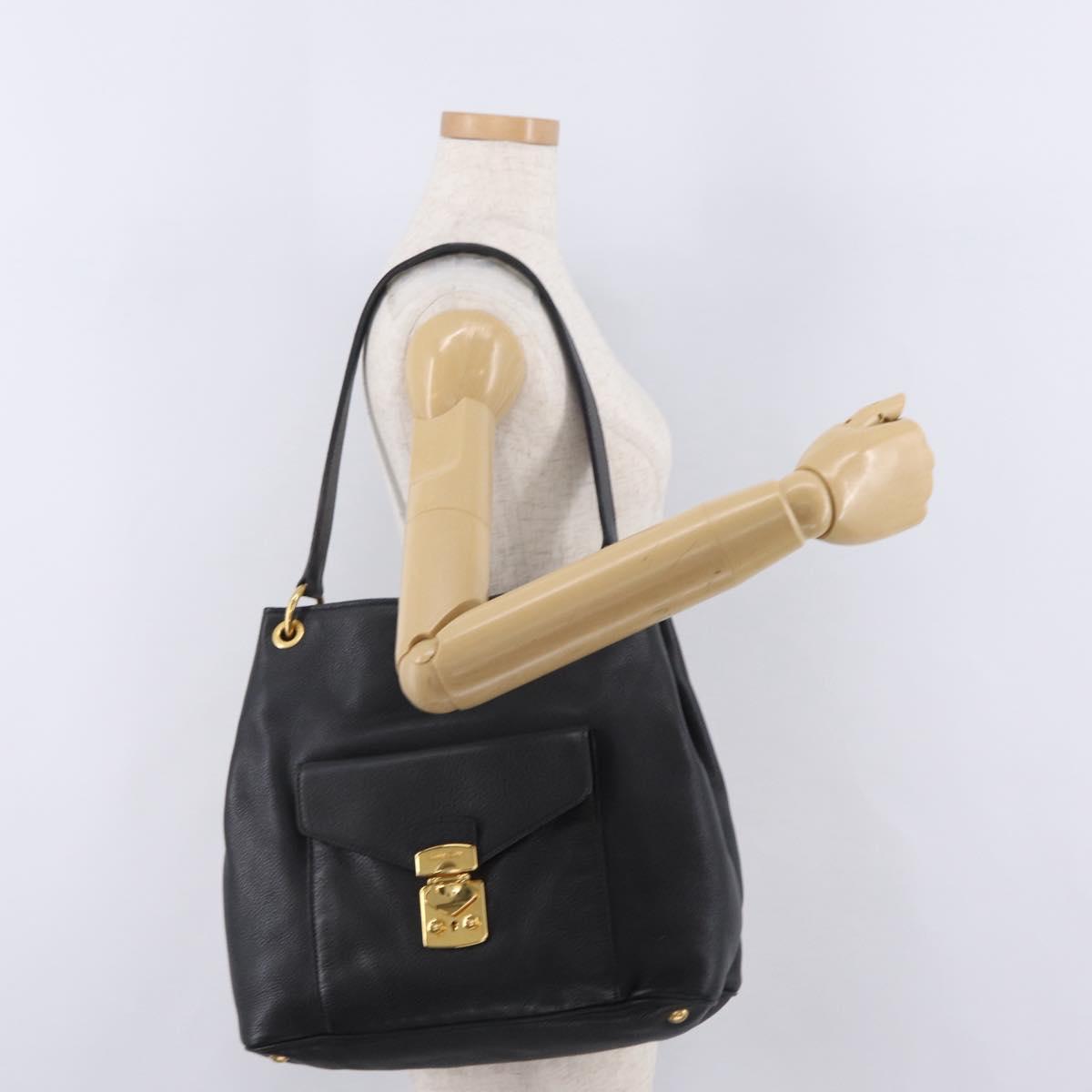 Miu Miu Shoulder Bag Leather Black Gold Auth ka6362