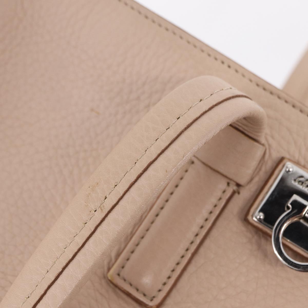 Salvatore Ferragamo Gancini Tote Bag Leather Beige Silver Auth ka6363