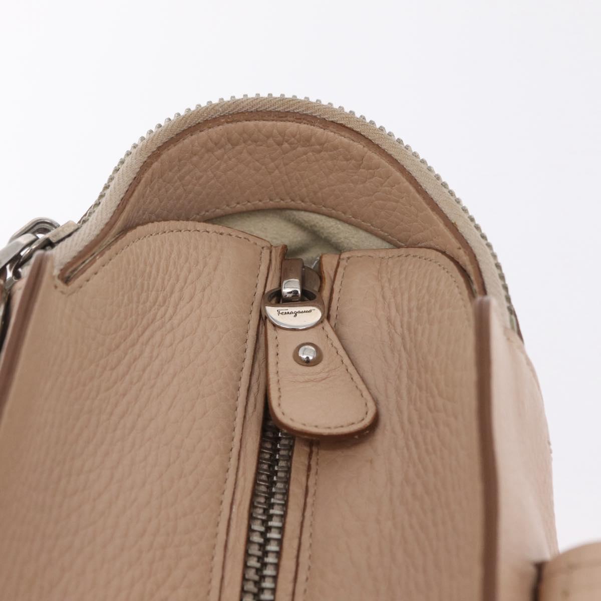 Salvatore Ferragamo Gancini Tote Bag Leather Beige Silver Auth ka6363