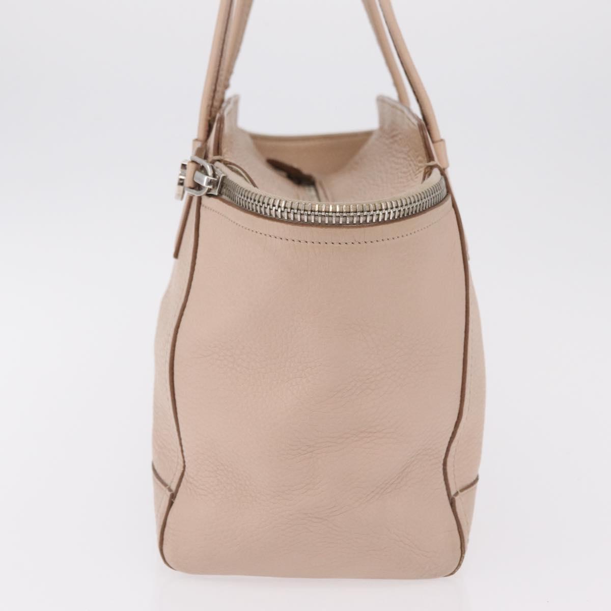 Salvatore Ferragamo Gancini Tote Bag Leather Beige Silver Auth ka6363