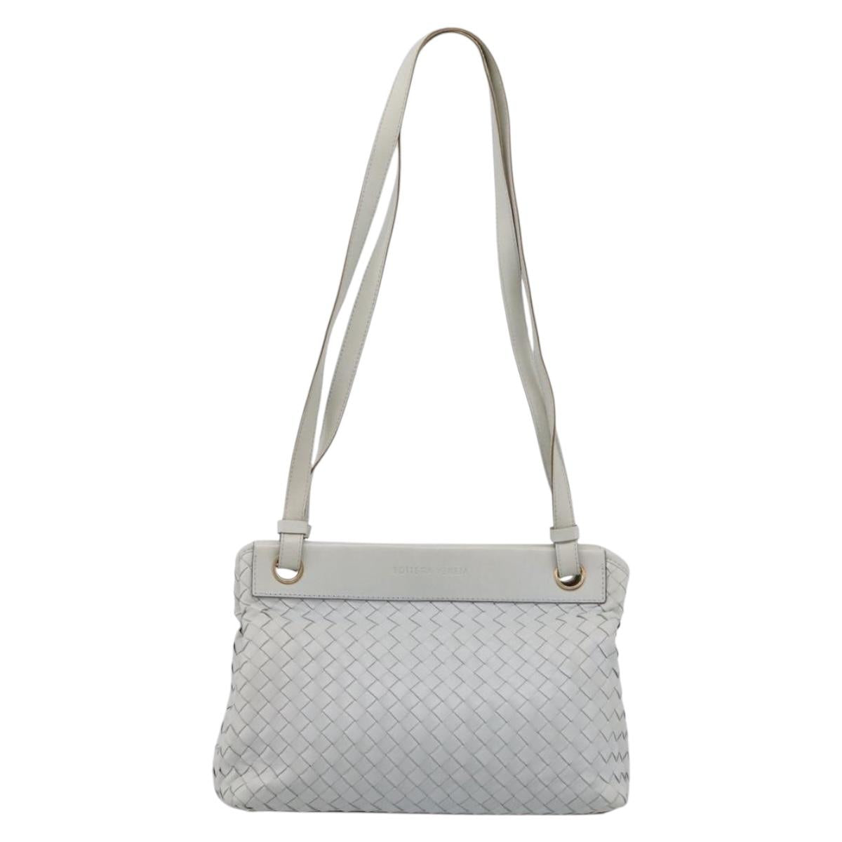 BOTTEGA VENETA INTRECCIATO Shoulder Bag Leather Light Blue Gold Auth ka6365