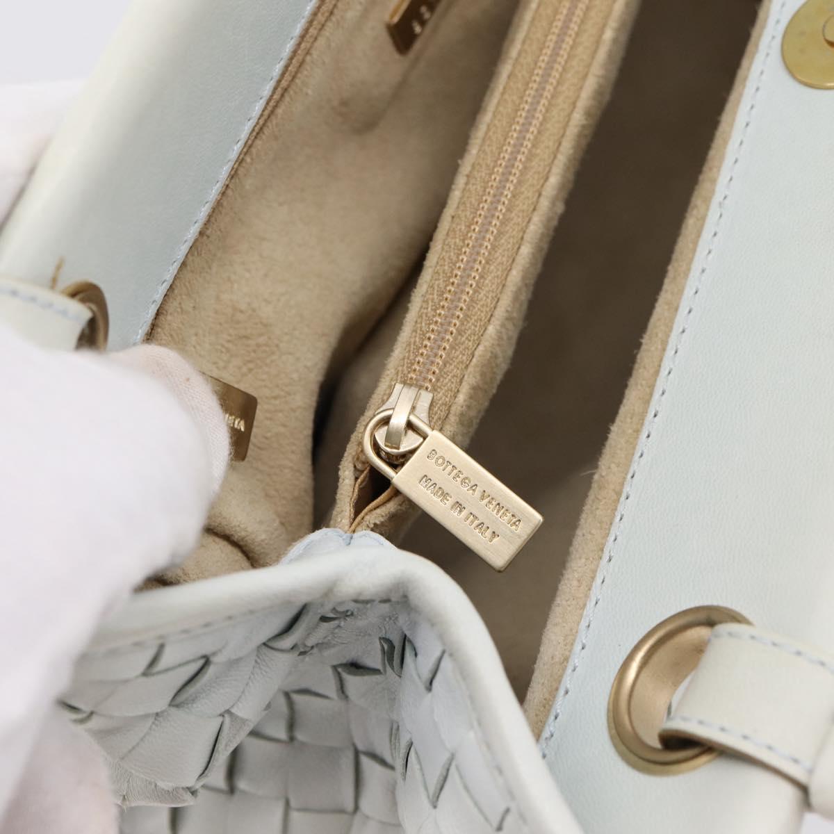 BOTTEGA VENETA INTRECCIATO Shoulder Bag Leather Light Blue Gold Auth ka6365