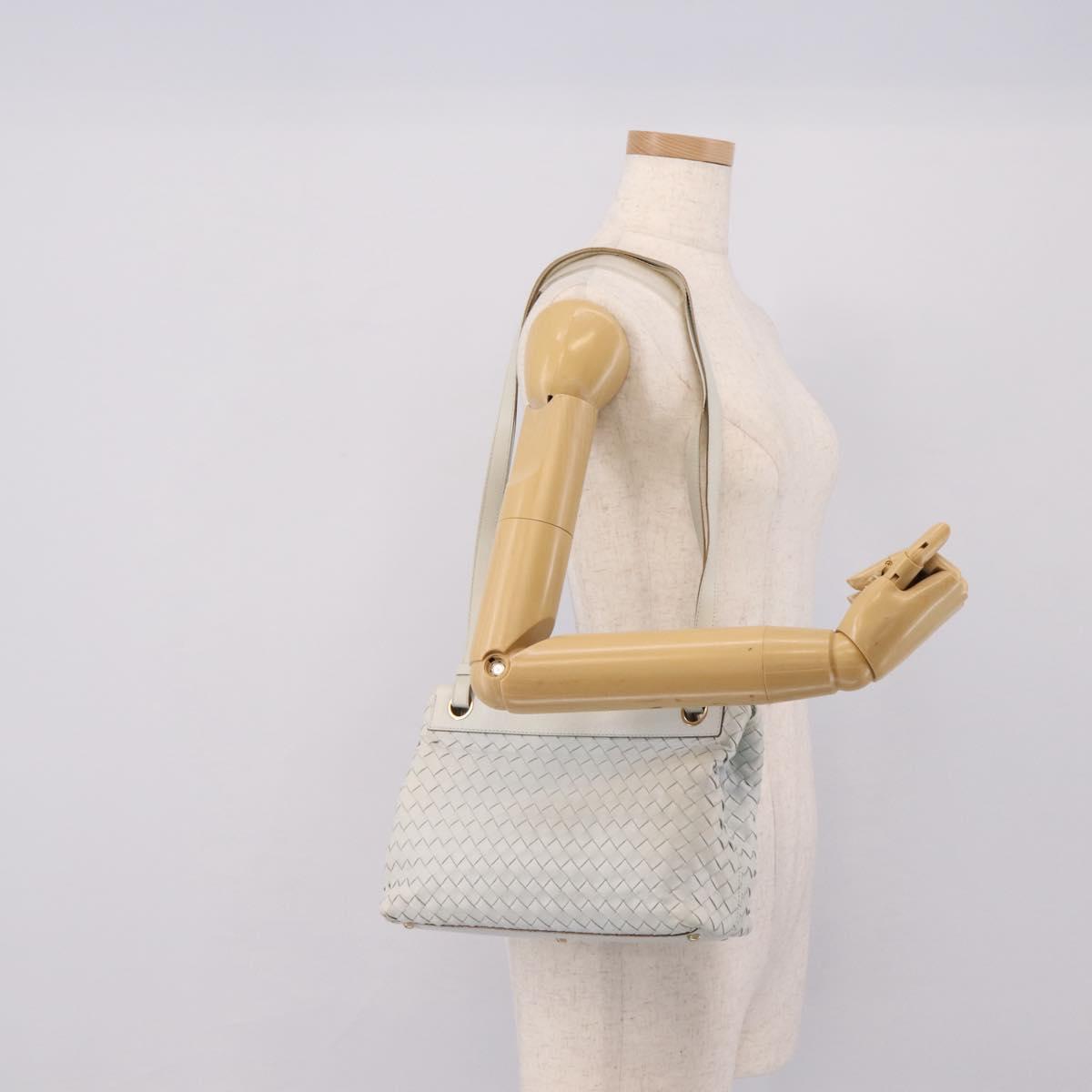 BOTTEGA VENETA INTRECCIATO Shoulder Bag Leather Light Blue Gold Auth ka6365