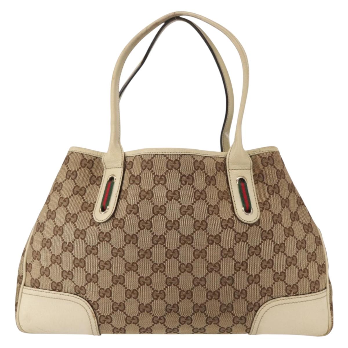 GUCCI GG Canvas Web Sherry Line Pretty Tote Bag Beige Gold 163805 Auth ka637