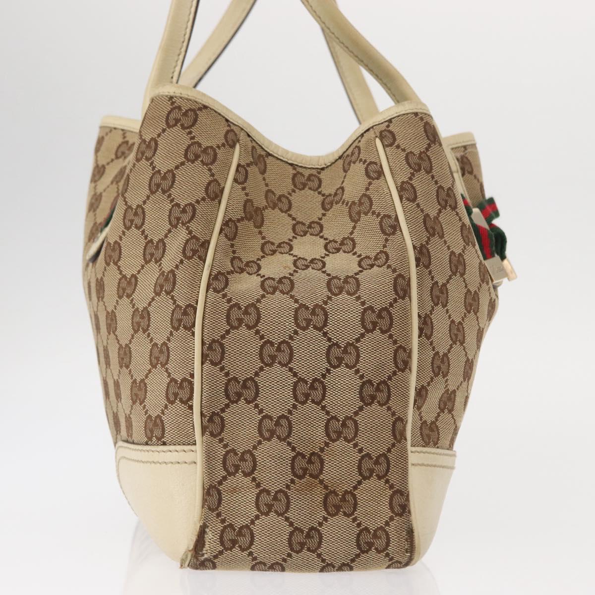 GUCCI GG Canvas Web Sherry Line Pretty Tote Bag Beige Gold 163805 Auth ka637